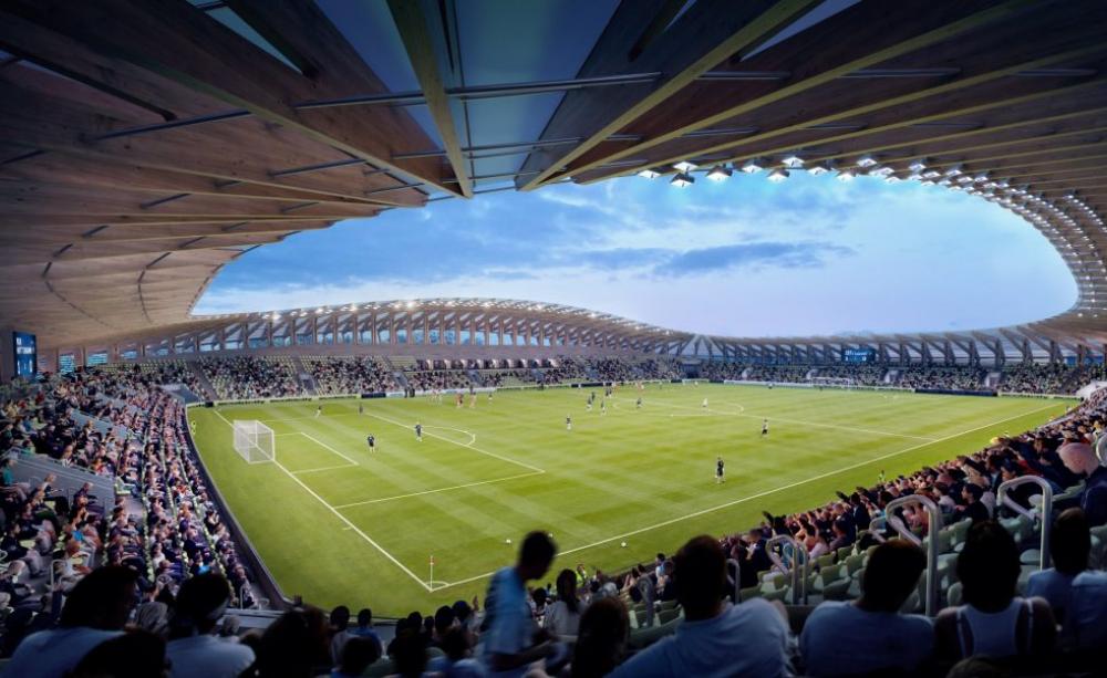Zaha Hadid's design for Forest Green's proposed 5,000-capacity stadium made entirely of wood