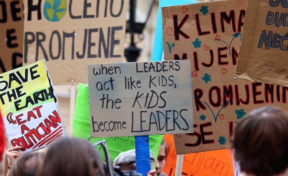School strikers' placards