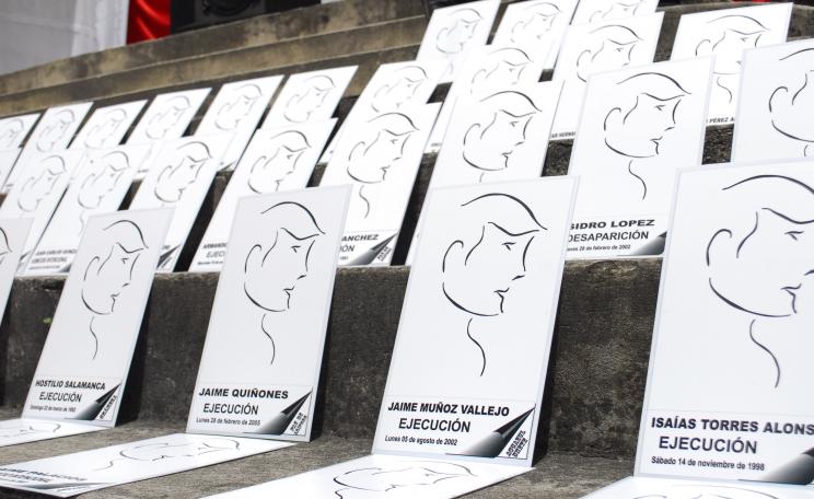 Community action to remember those killed in the oil-rich region of Casanare, Colombia. Unique cards bear the names and dates of those killed. ​