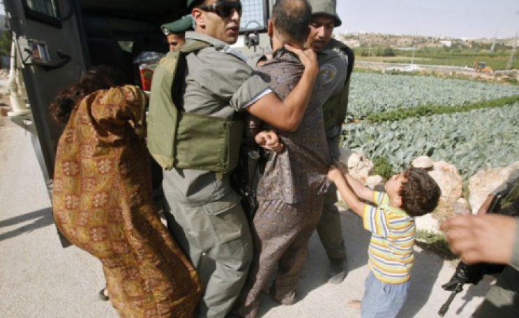 Farmer Fadel Jaber is arrested for 'stealing water' in  the Palestinian village of Sussia, on South Mt. Hebron.  Israel has constructed water pipes in the area, but they only serve the army and the settlers. The Palestinians are forced to drive to the clo