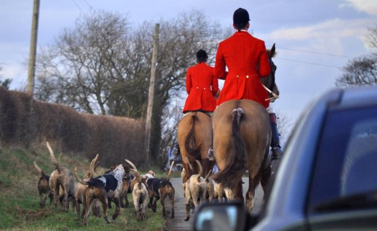 The South Shropshire hunt out on a public road. Photo: League Agaisnt Cruel Sports.