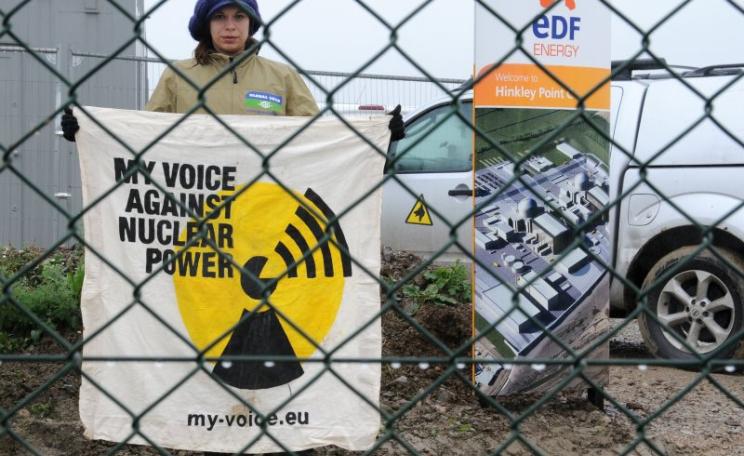 Now many members of EDF's board and most employees are agreed with this protestor in wanting EDF to drop its doomed Hinkley C project. Site blockade in October 2012. Photo: GLOBAL 2000 via Flickr (CC BY-ND).